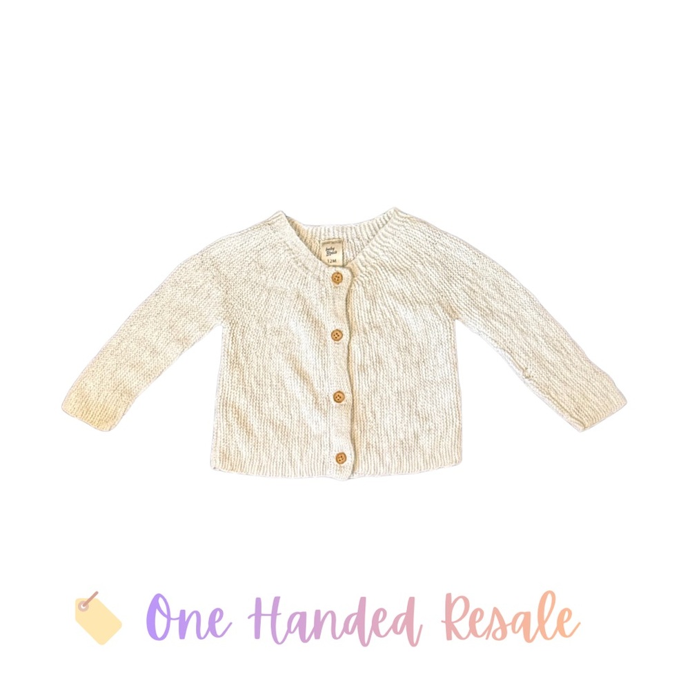 🥰 Baby BGosh Kids Cream Button-Up Knit Cardigan w/ Hole Baby Girl 12M